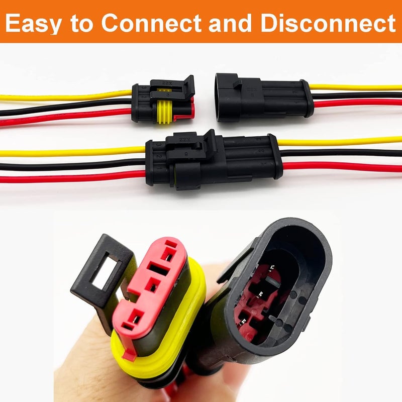 Twippo 6 Kit 16 AWG 3 Pin Connector Car Waterproof Wire Connectors 3 Pin Automotive Electrical Connectors Quick Disconnect 3 Way Wire Terminal Connector Plug and Heat Shrink Tubing Kit - Image 2